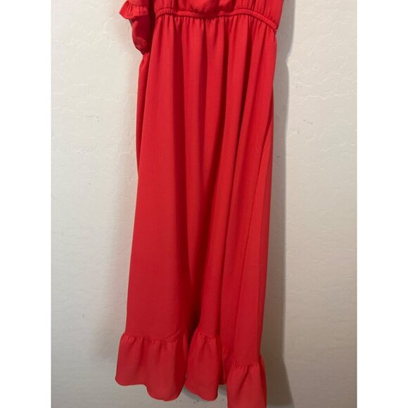 NWT Love Ady Sz L Coral Flutter Midi Dress Lined - Picture 8 of 9